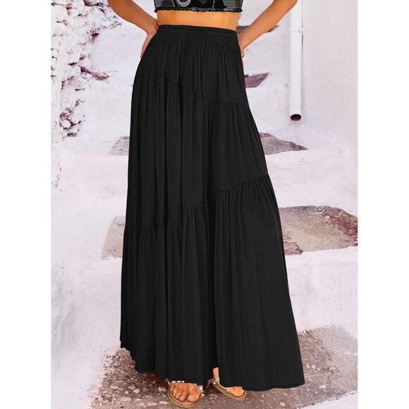 Chic Women's Boho Maxi Skirt with Pockets - Flowing Asymmetric A-Line Design - Picture 3 of 4
